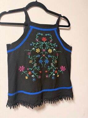 Xhilaration Black Embroidered Halter Camisole with Multicolor Floral Stitching